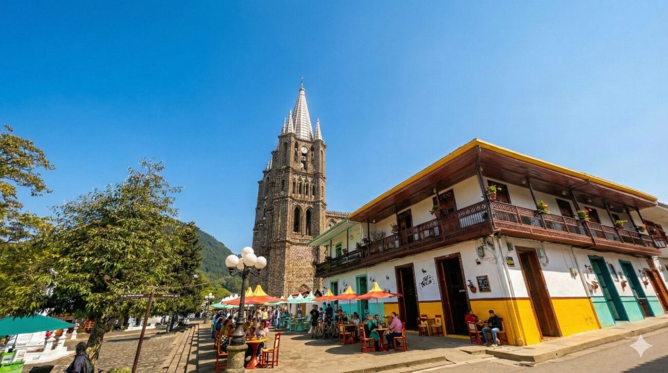 Basílica menor de la Inmaculada Concepción en el parque principal de Jardín, Antioquia